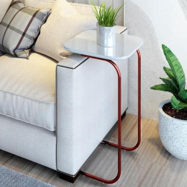 Imagem de Mesa Lateral para Sofá em Aço e MDF Roma 37x30x70cm Branco Rose/Off Wh