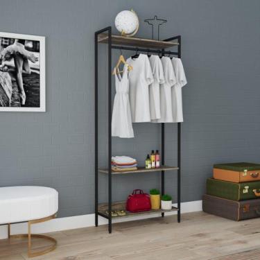 Imagem de Estante Closet Arara 187x80cm 3 Prateleiras Active Yescasa Marrom/Carv