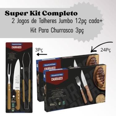 Imagem de Super Kit Churrasco Completo 3 Peças Principais e 2 Jogos de Talheres 