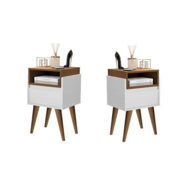 Imagem de Kit 2 Mesas de Cabeceira Evora 1 Gaveta Pés Palito 30cm cores - Compra