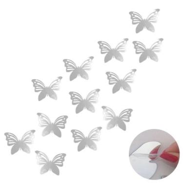 Imagem de 12 Espelho Borboleta Decorativo Peças Em Acrílico Sala Prata - Nm