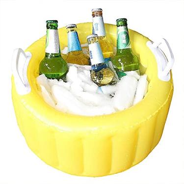 Imagem de Yajun Balde de gelo inflável de cerveja para piscina de verão, refrigerador para bebidas ao ar livre, artigos de festa, mantenha bebidas e alimentos frios, amarelo
