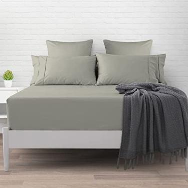 Imagem de Pizuna Lencol queen com elastico Prata, 400 fios de algodão 100% sateen de fibra longa Lencol de elastico queen 160x200 cm para colchoes ate 40 cm - 1 peça