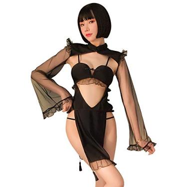 Imagem de SINMIUANIME Lingerie feminina Cheongsam lingerie sexy vestidos cosplay lingerie cheongsam ternos, 6980preto, One Size