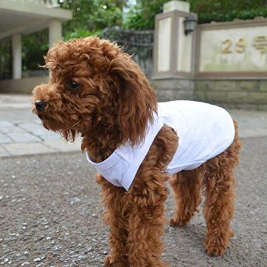 Imagem de Camisetas regatas para animais de estimação 2018 roupas para cachorro roupas em branco camisetas regatas coletes para pequenos tamanhos médios grandes cachorros 100% algodão colete de verão clássico (GG, branco)