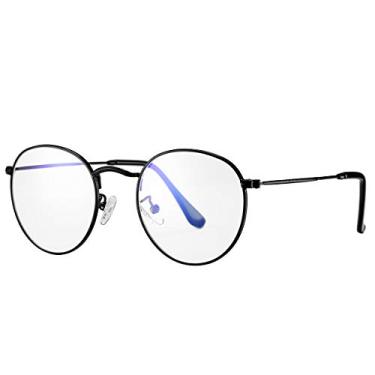Imagem de Óculos de bloqueio de luz azul para mulheres masculino retrô redondo armação de óculos de metal 100% antiluz azul, Preto, MM