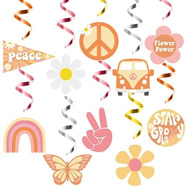 Imagem de A1diee 30 pçs Groovy Retro Hippie Boho Party Redemoinhos Decoração Arco-íris Borboleta Margarida Flor Colorida Espirais Glitter Foil Teto Pendurado Redemoinhos Estrelas Groovy Festa Suprimentos Lembrancinhas para Aniversário Banho de Bebê