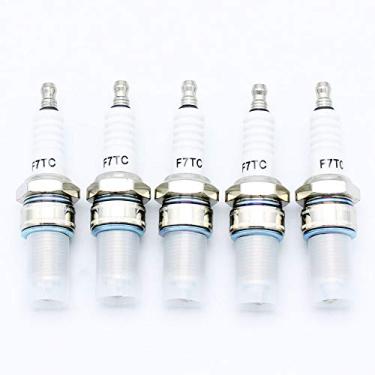 Imagem de YOFMOO 5 peças Velas de ignição F7TC compatível com GX120 GX160 GX200 GX240 GX270 GX340 GX390 Gerador cortador de grama trator, rototiller bomba de água Gokart mini máquina de polimento de manto de bicicleta 177F 182F