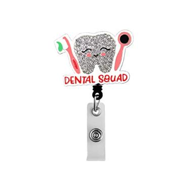 Imagem de Molinete de crachá do esquadrão dental - Suporte retrátil para dentista com strass brilhante e clipe de jacaré dentário