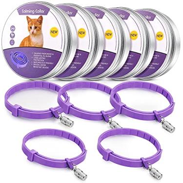 Imagem de Weewooday Conjunto de 5 coleiras calmantes para gatos ajustáveis à prova d'água para acalmar gatos reduzem a ansiedade, estresse, coleiras para gatos com 5 pingentes de identificação para animais de estimação (roxo)