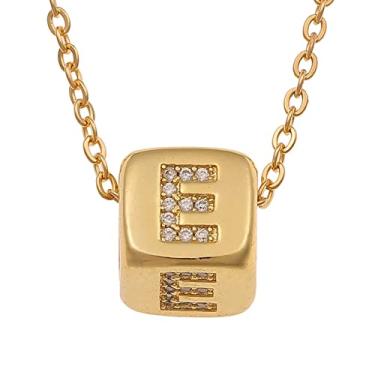 Imagem de LHDUF Colares de Inicial Pequenos para Mulheres, Presentes para Mulheres Fresco Bonito Quadrado Inicial Colar 18K Joias de Ouro para Mulheres, Metal, Sem Pedra Preciosa