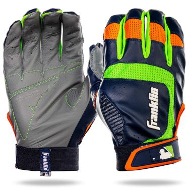 Imagem de Franklin Sports MLB Shok-Sorb Neo luvas para rebatedor juvenil, grande, cinza/azul marinho/limão