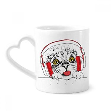 Imagem de Fone de ouvido vermelho branco gato proteger animal amante de estimação caneca café cerâmica copo coração de vidro