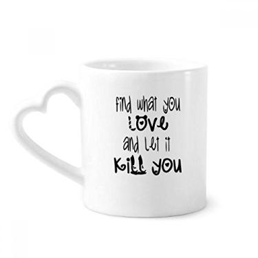 Imagem de Design de palavras em inglês Love And Kill Caneca de café cerâmica copo de coração de vidro