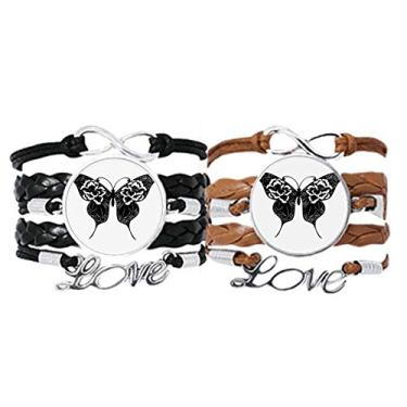 Imagem de DIYthinker Pulseira borboleta com asas de rosa pulseira de mão de corda de couro conjunto duplo presente, Não se candidatar