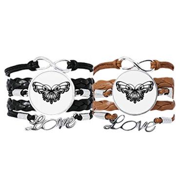 Imagem de DIYthinker Pulseira borboleta com asa de babados alça de mão pulseira de corda de couro conjunto duplo presente, Couro, Não se candidatar