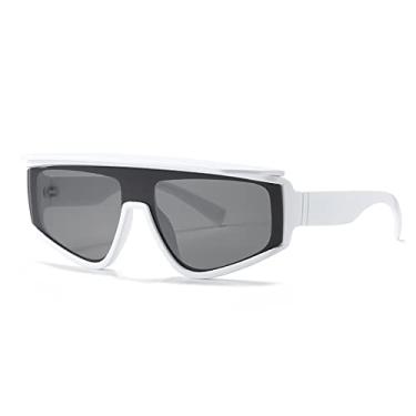 Imagem de Feixe defletor de uma peça único preto branco sungasses para mulheres moda guarda-sol gradiente óculos de sol masculino tons frios, cinza branco, tamanho único