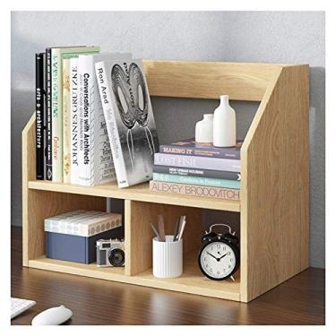 Imagem de KIZQYN Estante de livros de mesa de camada dupla prateleira de exibição de madeira de escritório organizador de mesa rack de armazenamento de escritório estante de materiais de escritório estante de livros (cor: natural, tamanho: l 20 polegadas)