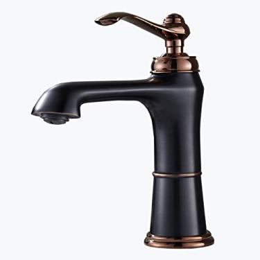 Imagem de LIDON Torneira preta banheiro torneira da pia do banheiro furo único torneira da bacia de latão furo único torneira do lavatório preto torneira do banheiro para lavatório, preto A (cor: preto F)