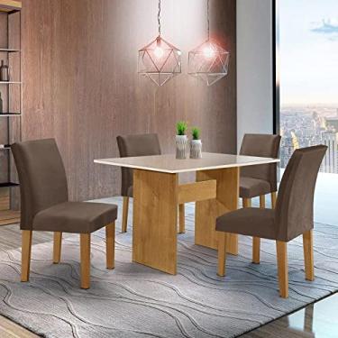 Imagem de Conjunto Sala de Jantar 1 Mesa 120x80cm Tampo Mdf/vidro 4 Cadeiras Espanha Yescasa Ypê/marrom
