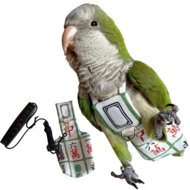 Imagem de Roupa de viagem para fraldas de pássaro, traje de voo de papagaio com guia para papagaio, roupas de pássaros voando com corda e alça para treinamento de atividades ao ar livre (com coleira, verde quaker)