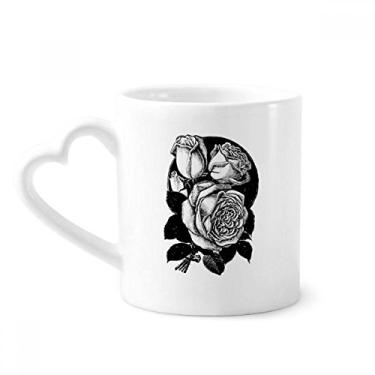 Imagem de Sketch Caneca de cerâmica com estampa de plantas de rosas para café copo de coração de vidro