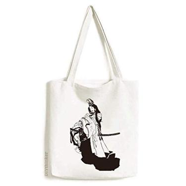 Imagem de Bolsa de lona com ilustração de quimono preto japonês, bolsa de compras casual
