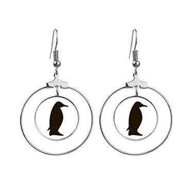 Imagem de Brincos de pinguim preto com desenho de animal, argola pendurada, joia circular