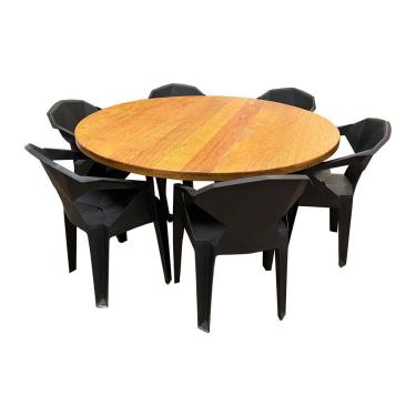 Imagem de Conjunto Industrial Redondo para Área Gourmet 1,50 com 6 Cadeiras New Alegra Pretas