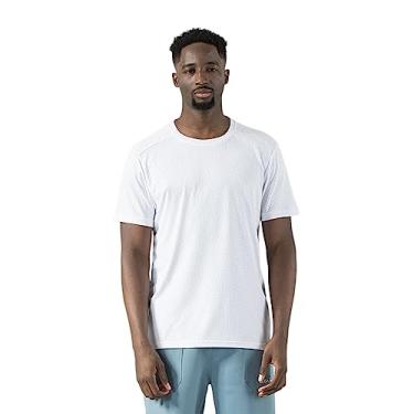 Imagem de Camisetas masculinas casuais de manga curta, gola redonda, plus size, seda gelada, leve, pulôver top blusa de verão, branca, G (170