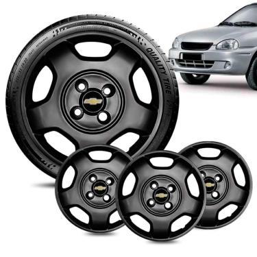 Imagem de Jogo 4 Calota GM Corsa aro 14 2004 Preta Brilhante Log preto