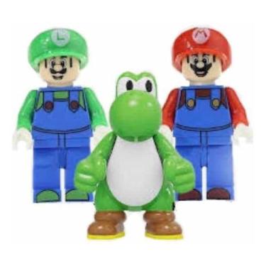 Imagem de Boneco Blocos De Montar Trio Mario Bros Luigi Yoshi - Mega Block Toys