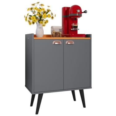 Imagem de Buffet Aparador 2 Portas Linea Prateleira Organizadora Decoração Cozinha Sala Estar Jantar Puxador Concha Estilo Retrô – RPM Móveis (Cinza/Cinamomo)