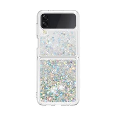 Imagem de Para Samsung Z Flip 4 flip 5 Capa luxuosa com glitter areia movediça para Samsung Galaxy Z Flip5 Zflip 3 4 5 Capa gradiente Bling à prova de choque, prateada, para Samsung Z Flip 3