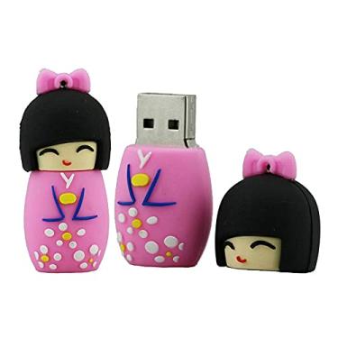 Imagem de OneSquareCore 128 GB quimono japonês forma da rapariga unidades flash USB pen drive memória flash stick pen drives USB flash drive drive USB (rosa)