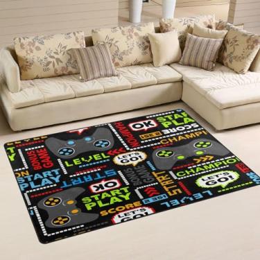 Imagem de Cool Pixel Game Style Tapete de área preto 0,9 x 1,5 m tapete ultra macio para quarto, sala de estar, cozinha, estudo, jogar