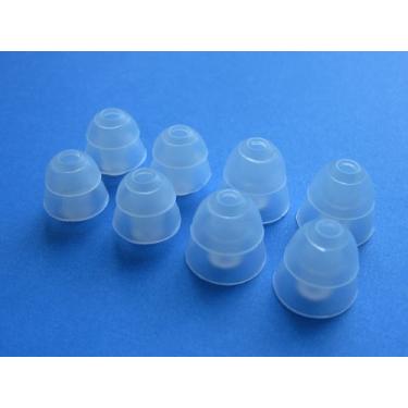 Imagem de 8 peças: 4 peças pequenas/4 grandes transparentes duplas (2 camadas) conjunto de fones de ouvido com flange compatíveis com Etimótica etyBLU2, ER-4, hf5, hf3, hf2, mc5, mc3, mc2 e ETY Kids in Ear Fone de ouvido estéreo