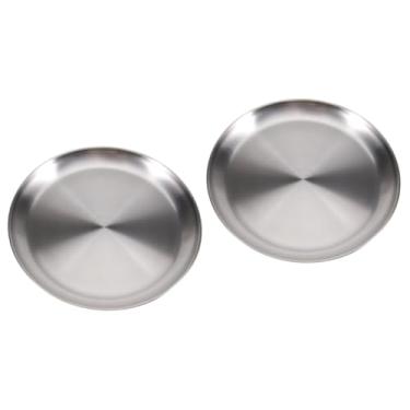 Imagem de IMIKEYA 2 Peças 304 placas de aço inoxidável para camping pratos de jantar travessa redonda prato de churrasco placa redonda de metal plano placa de grelha placa de churrasco