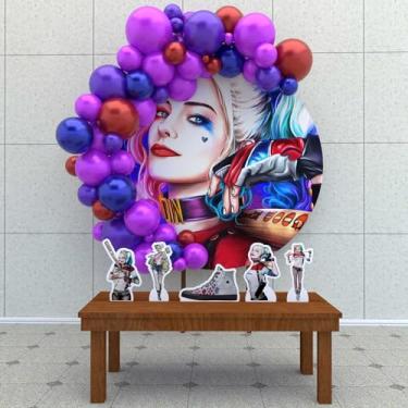 Imagem de Kit Decoração Painel Redondo Festa de Aniversário Infantil Arlequina