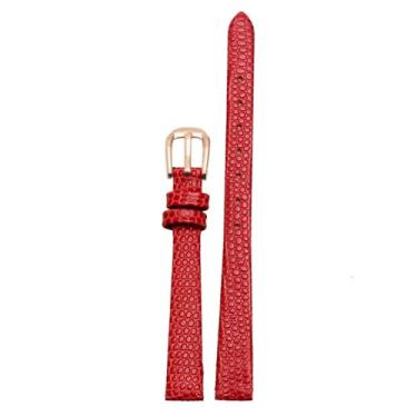 Imagem de TINTAG Pulseira feminina de couro genuíno 6 mm, 8 mm, 10 mm, 12 mm, lagartos, pulseira de relógio de couro, pequenos relógios de pulso, fivela de pino de cinto (cor: fivela rosa vermelha, tamanho: 16
