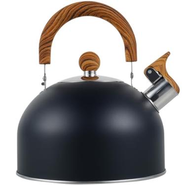 Imagem de FALESOUL Chaleira de aço inoxidável de grau alimentício de 2,5 L com apito alto, água quente rápida para ferver com de madeira para casa, cozinha, chá, café, acampamento (A)