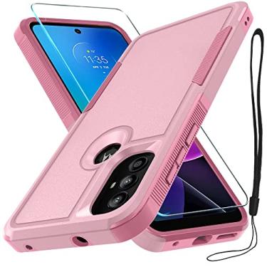 Imagem de Capa para celular Motorola Moto G Power 2022 e Moto G Play 2023 com protetor de tela de vidro temperado, 2 em 1, resistente, à prova de choque, rosa fofo