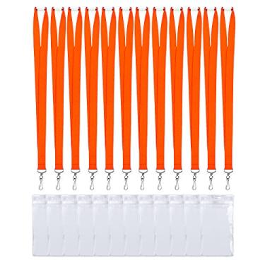 Imagem de CANWELUX Pacote com 12 cordões brilhantes laranja neon com suporte grosso para crachás de identificação para adultos, escola, trabalho (laranja neon, pacote com 12)