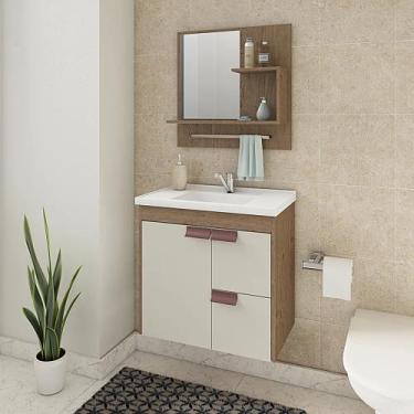 Imagem de Gabinete Para Banheiro Tulipa 59cm C/Espelho Amendoa/Branco - Mgm