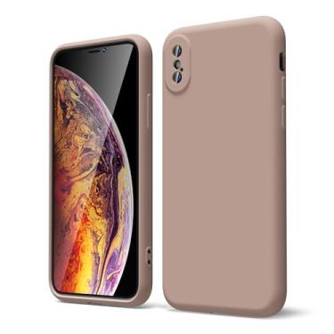 Imagem de oakxco Capa para iPhone X/iPhone 10 Xs capa de telefone silicone líquido, fino e macio gel de borracha TPU simples capa simples para mulheres meninas fofas, cor sólida fosca, marrom cáqui nude