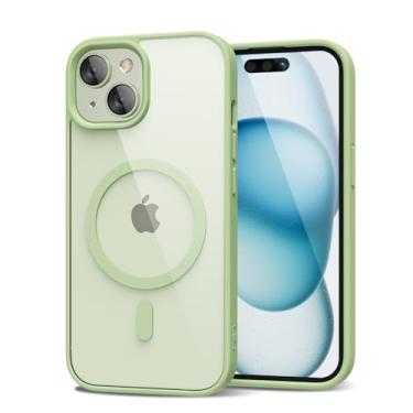 Imagem de oakxco Capa magnética transparente para iPhone 15 Plus, compatível com Magsafe, fina, fina, transparente, não amarela, amortecedor de silicone macio Hybird e capa protetora de plástico rígido para