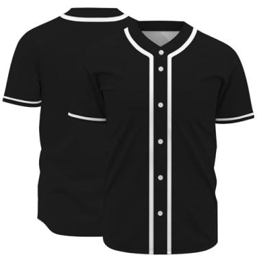 Imagem de SYMUCHAT Camisa de beisebol em branco preta branca vermelha azul lisa DIY camiseta de beisebol para homens mulheres jovens, Preto, P