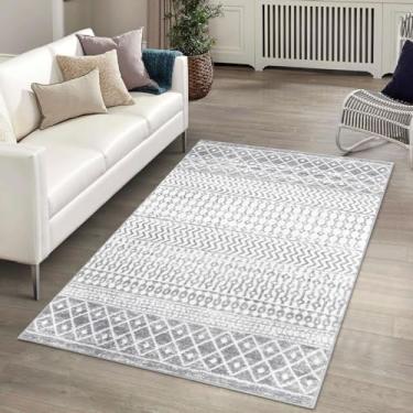 Imagem de Nailttos Tapete Boho para quarto, tapete marroquino vintage antiderrapante com forro de lã sintética, lavável na máquina, tapete de porta da frente de pelo baixo, tapetes de cozinha para sala de