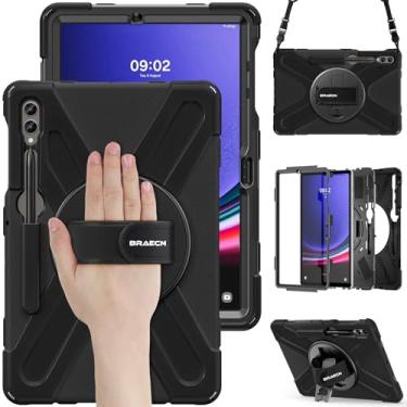 Imagem de BRAECN Capa para Samsung Galaxy Tab S9 Plus/S8 Plus/S7 Plus de 12,4 polegadas, capa resistente à prova de choque com suporte para caneta S e alça de mão giratória 360/alça de ombro com suporte para
