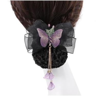 Imagem de JKQBUX Presilha de cabelo feminina elegante borboleta mola clipes de malha destacável rede coque acessórios de cabelo para aeromoça, bancos, hotéis, restaurantes